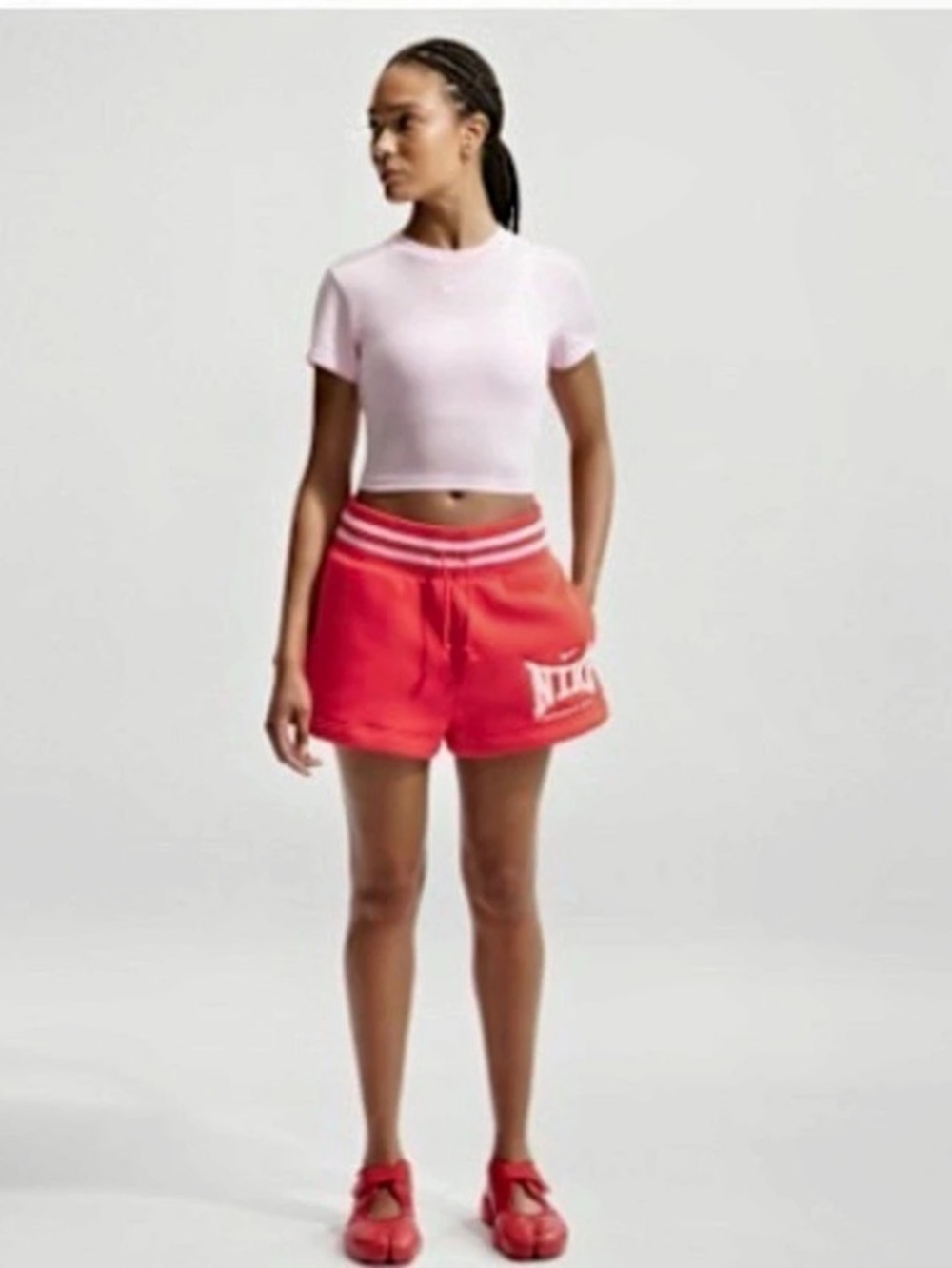 Nike Sportswear Phoenix Fleece High-Waisted Shorts Orange & White